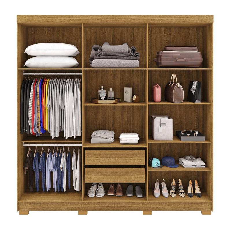 Guarda-Roupa Casal com 6 Portas 2 Gavetas Buriti Cinza/Nature
